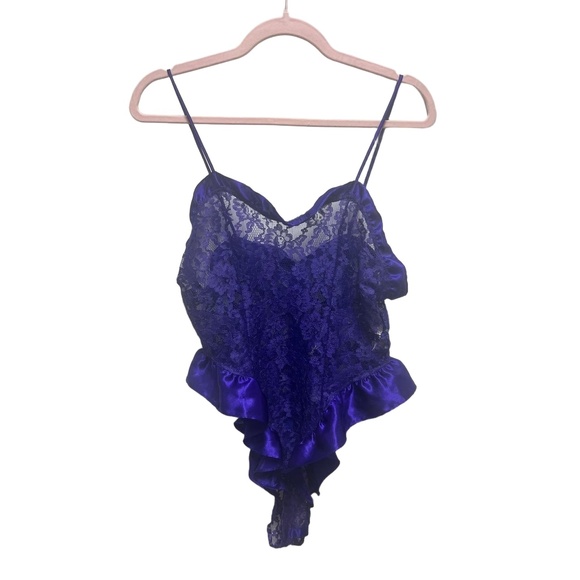 Victoria’s Secret Womens Size M Purple Ruffle Lace Gold Label Vintage Teddy - Picture 1 of 7